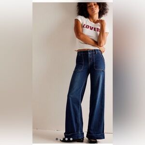 Free People Crvy Bombshell Mid Rise Cuffed Jeans We The Free Wide Leg